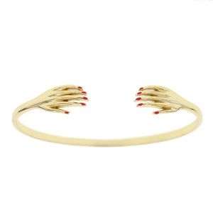 Red Nails Hands Open Bracelet 18k Gold Plated